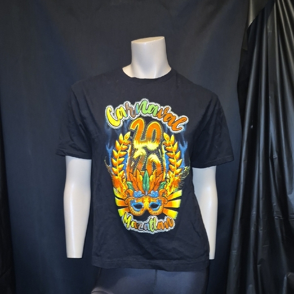 euro cotton Tops - Black Carnival Graphic T-Shirt